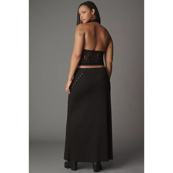 By Anthropologie Hardware Side-Slit Column Midi Skirt Studded Black 2X PS 283781 - Picture 5 of 13